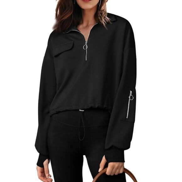 SILKWORLD Womens Active Cropped Quarter Zip Pullover, Size Large - Picture 4 of 4